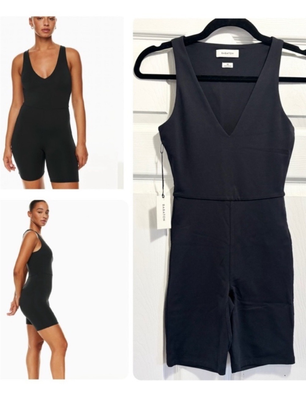 NWT Aritzia Babaton Contour V-neck Romper Black Shorts Sleeveless Bodysuit XS